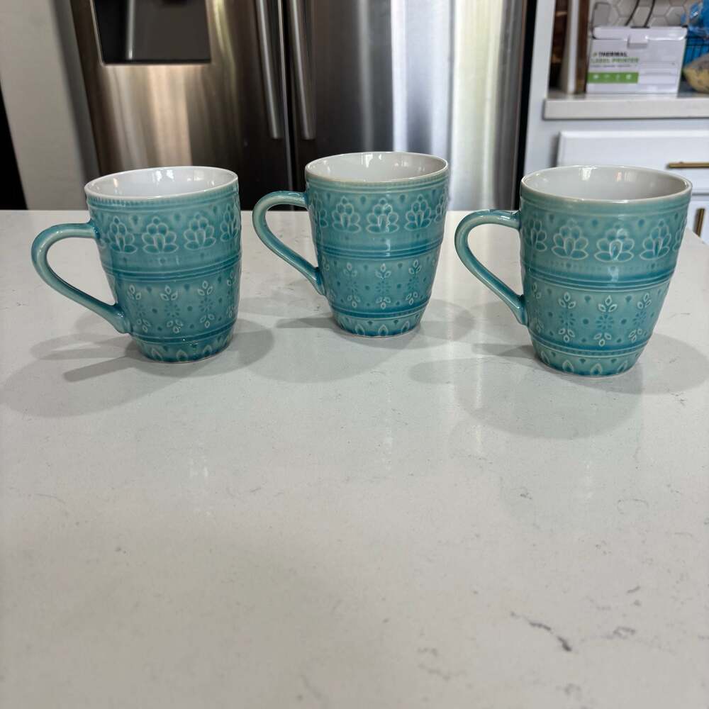 Set of 3 Euro Ceramica Fez Turquoise Stoneware Mugs
